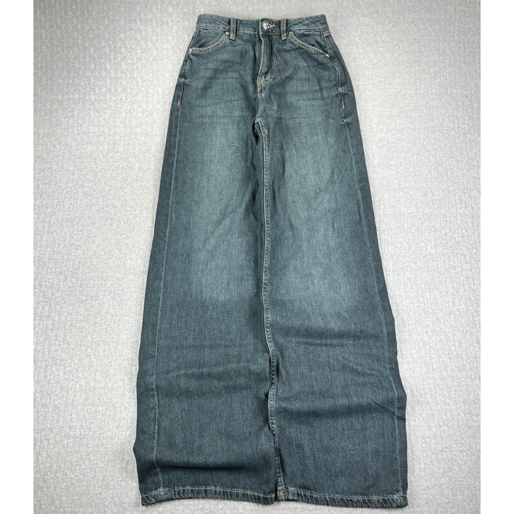 Zara Y2K 90s Baggy Wide Leg Jeans Womens 2/24X33 Blue High Rise‎ Denim